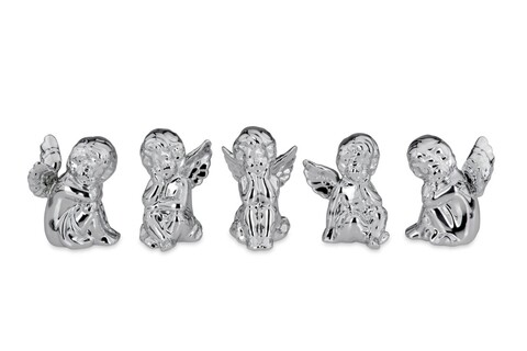 5 angyaldísz készlet, Hermann Bauer, 4,5x4,2x6 cm, porcelán, ezüst