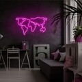 World Map Fali lámpa, Neon Graph, 66x38x2 cm, rózsaszín