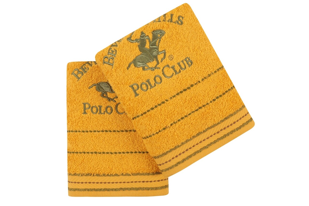 Beverly Hills Polo Club 2 db Fürdőszobai törölköző, 50x90 cm, pamut, mustárssárga