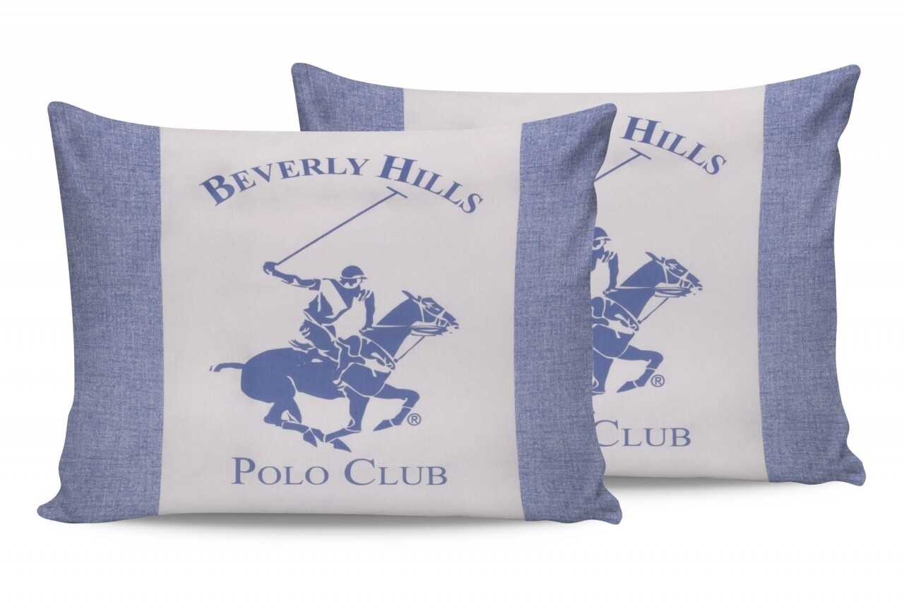 2 db párnahuzat készlet 50x70, 100% pamut, Beverly Hills Polo Club, BHPC 030 - kék, fehér/kék