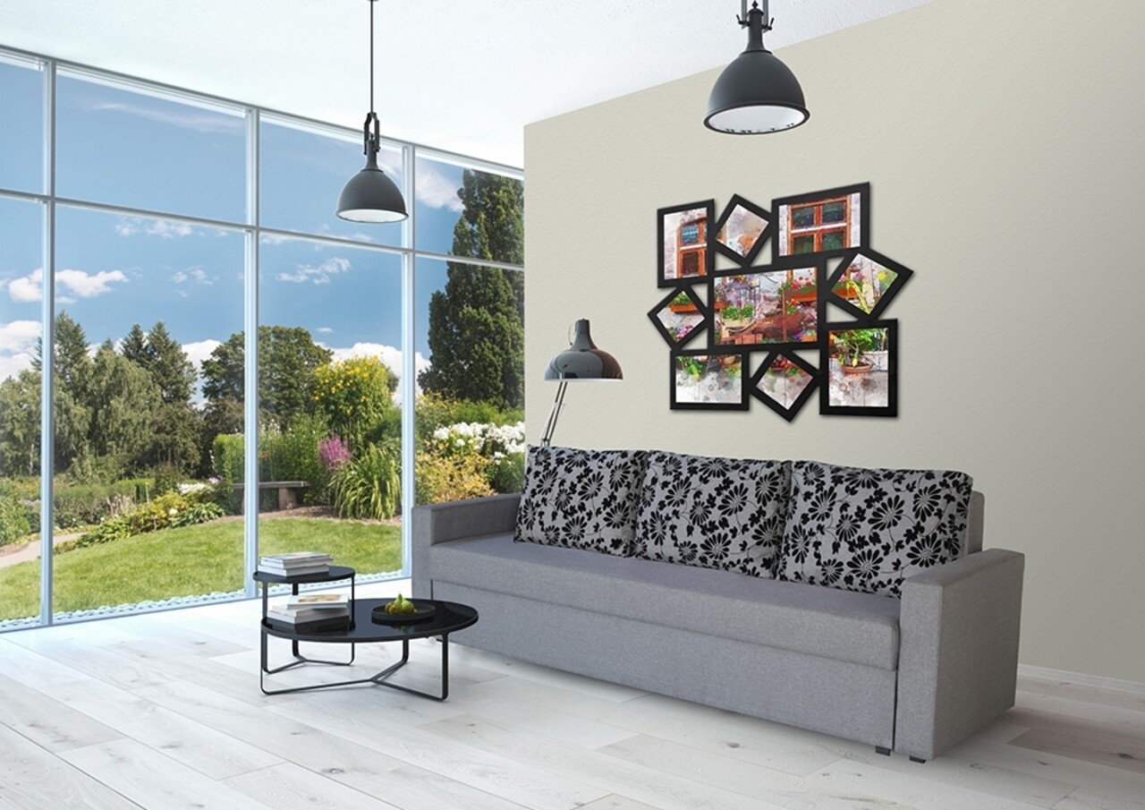 Firenze Kihúzható kanapé Grey Black Flower 218x85x85 cm + tárolóládával