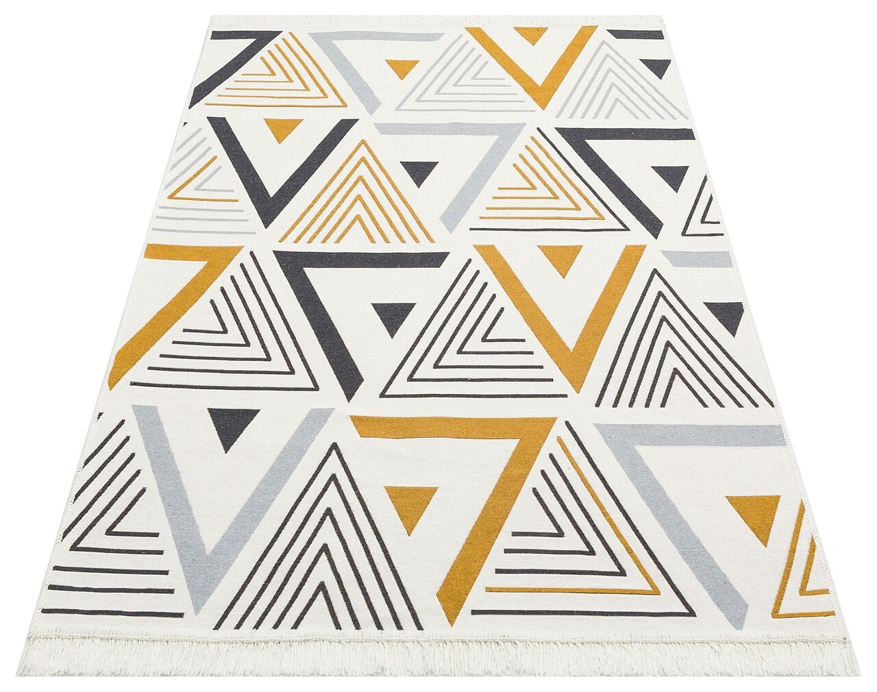 Megfordítható Kilim Szőnyeg, Arya 18 Yellow/Grey, Baketo, 100% újrahasznosított Pamut, 160x230 Cm