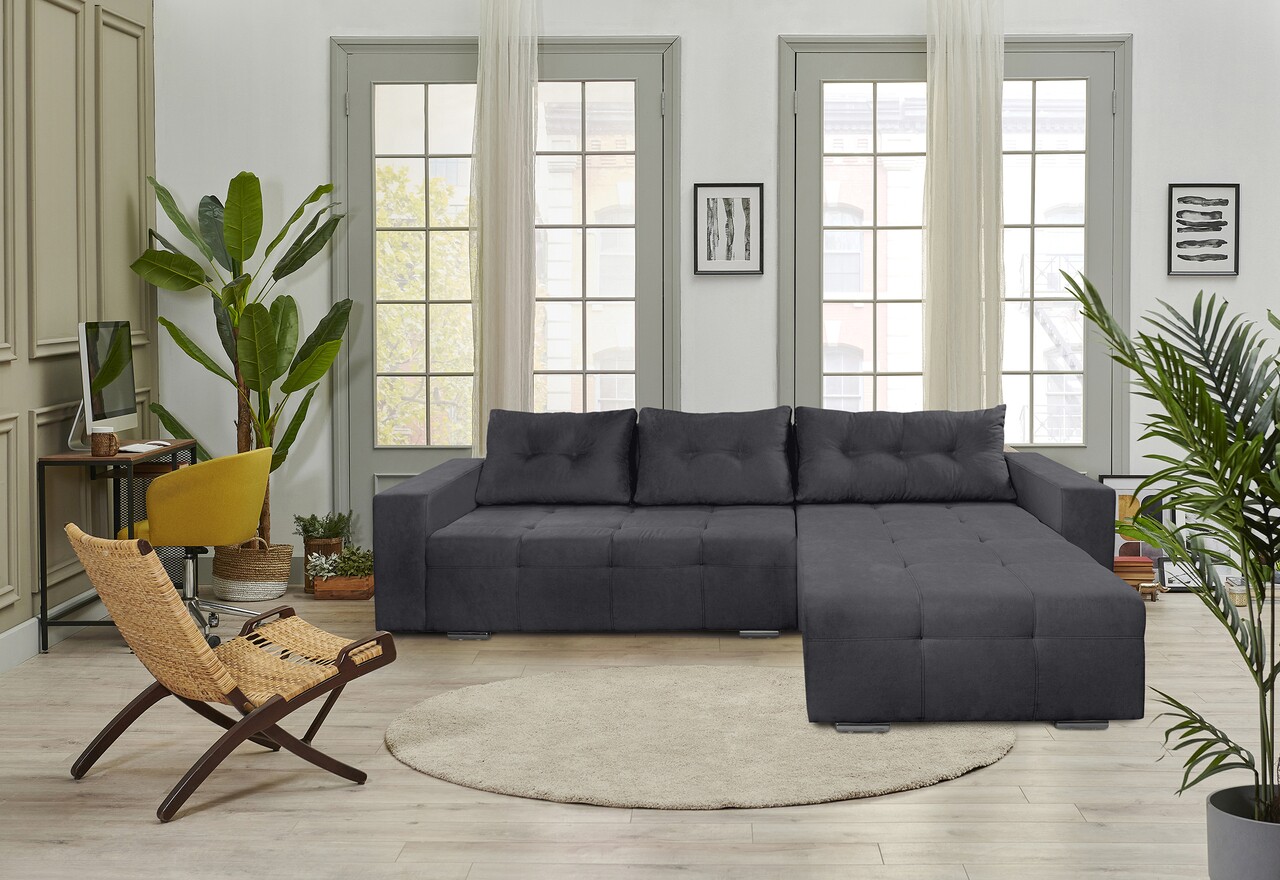 Bedora venice kihúzható kanapé, 287x169x96 cm, tárolóládával, grafit szürke