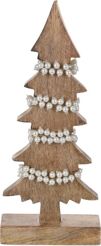 Karácsonyfa gyöngydíszítéssel, 13x6x31 cm, mangófa, fehér / bézs