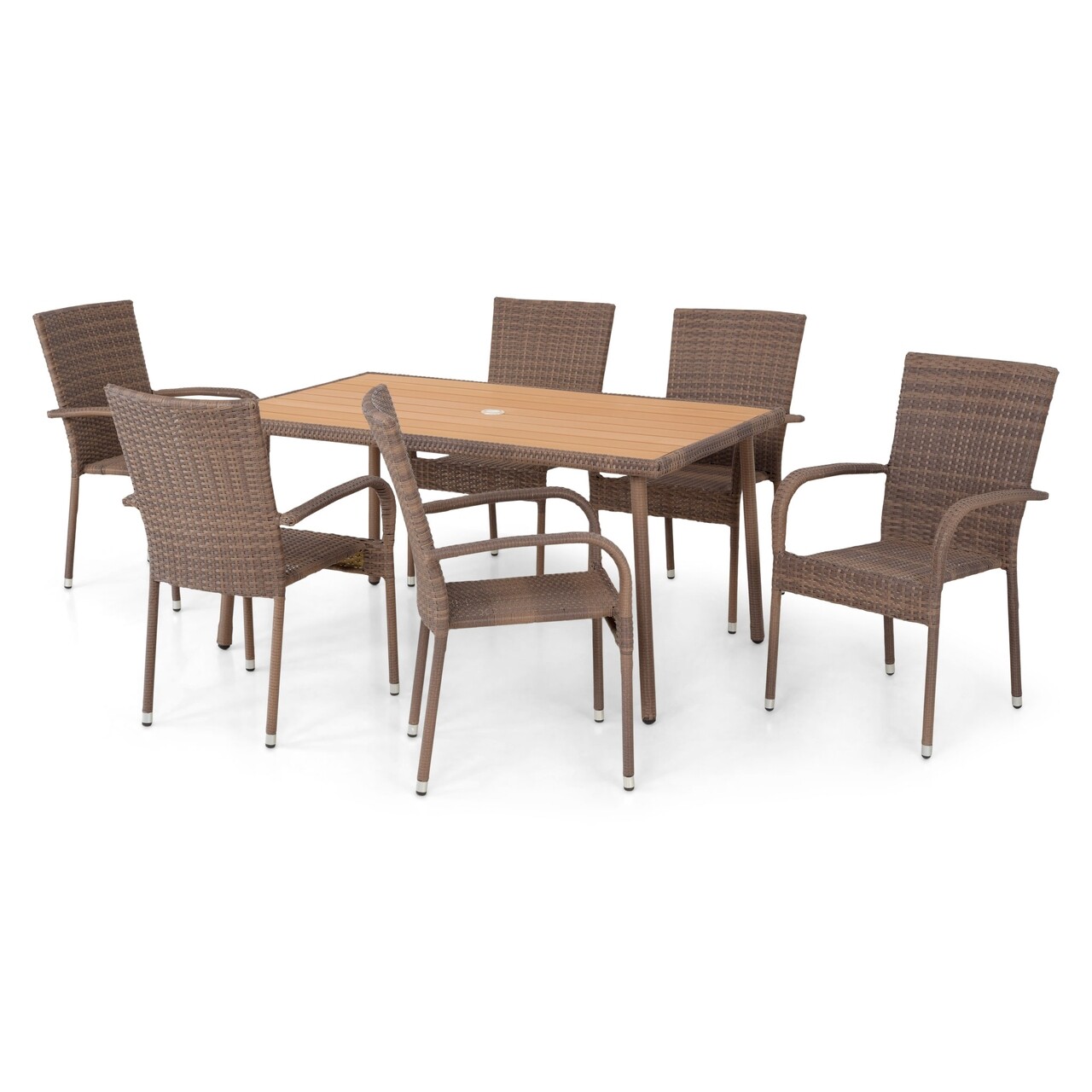 Amaya Asztal + 6 szék, acél, barna/természetes