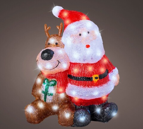Santa and Reindeer Fénydekoráció, Lumineo, 34x18x40 cm, akril, színes