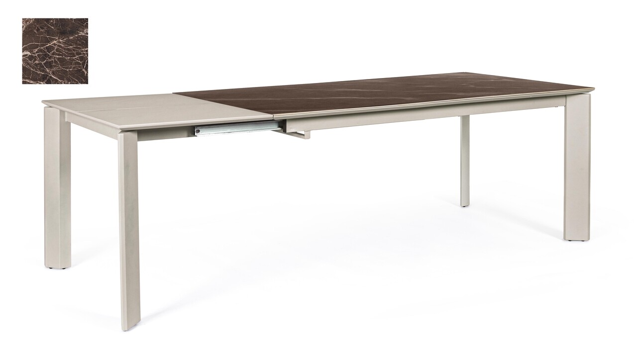 Briva Kihúzható asztal, Bizzotto, 160/220 x 90 x 76 cm, acél, barna/grézs