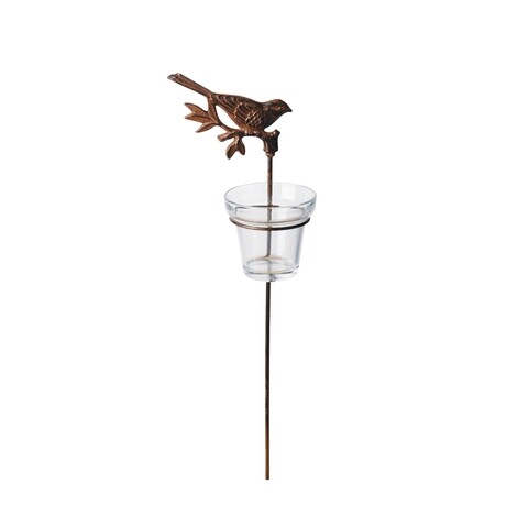 Kerti gyertyatartó, Esschert, Bird A, 9 x 8,5 x 41,5 cm, kovácsoltvas / üveg