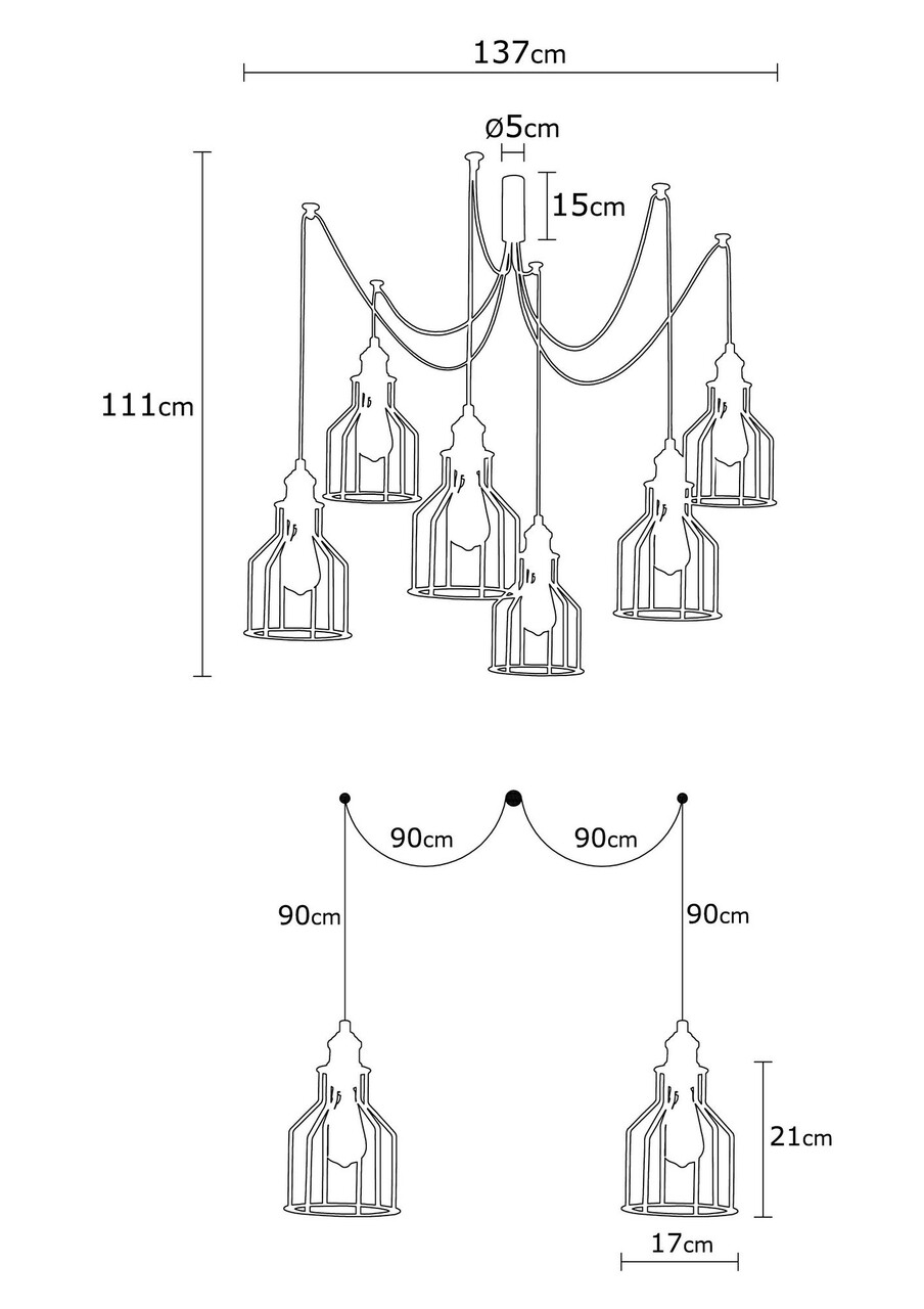 Alacati N-1091 Csillár, Noor, 110 X 137 Cm, 6 X E27, 100W, Fekete