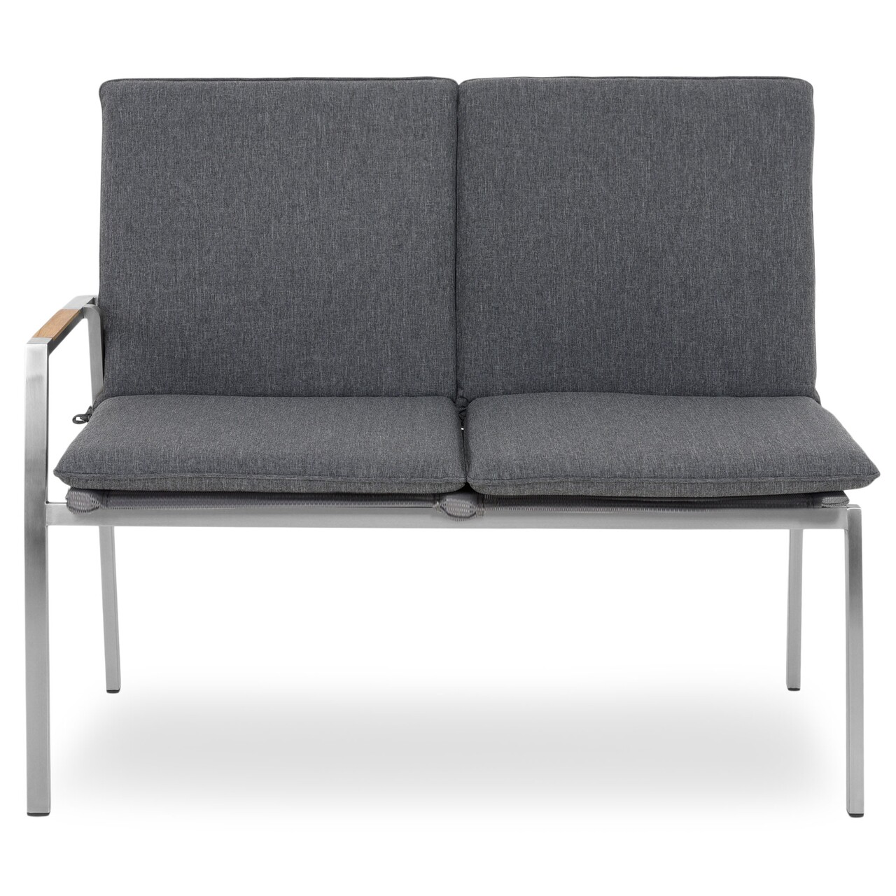Maison Collodi Kétszemélyes kanapé jobb karral, L.111.5 l.63 H.92.5 cm, rozsdamentes acél, szürke/természetes
