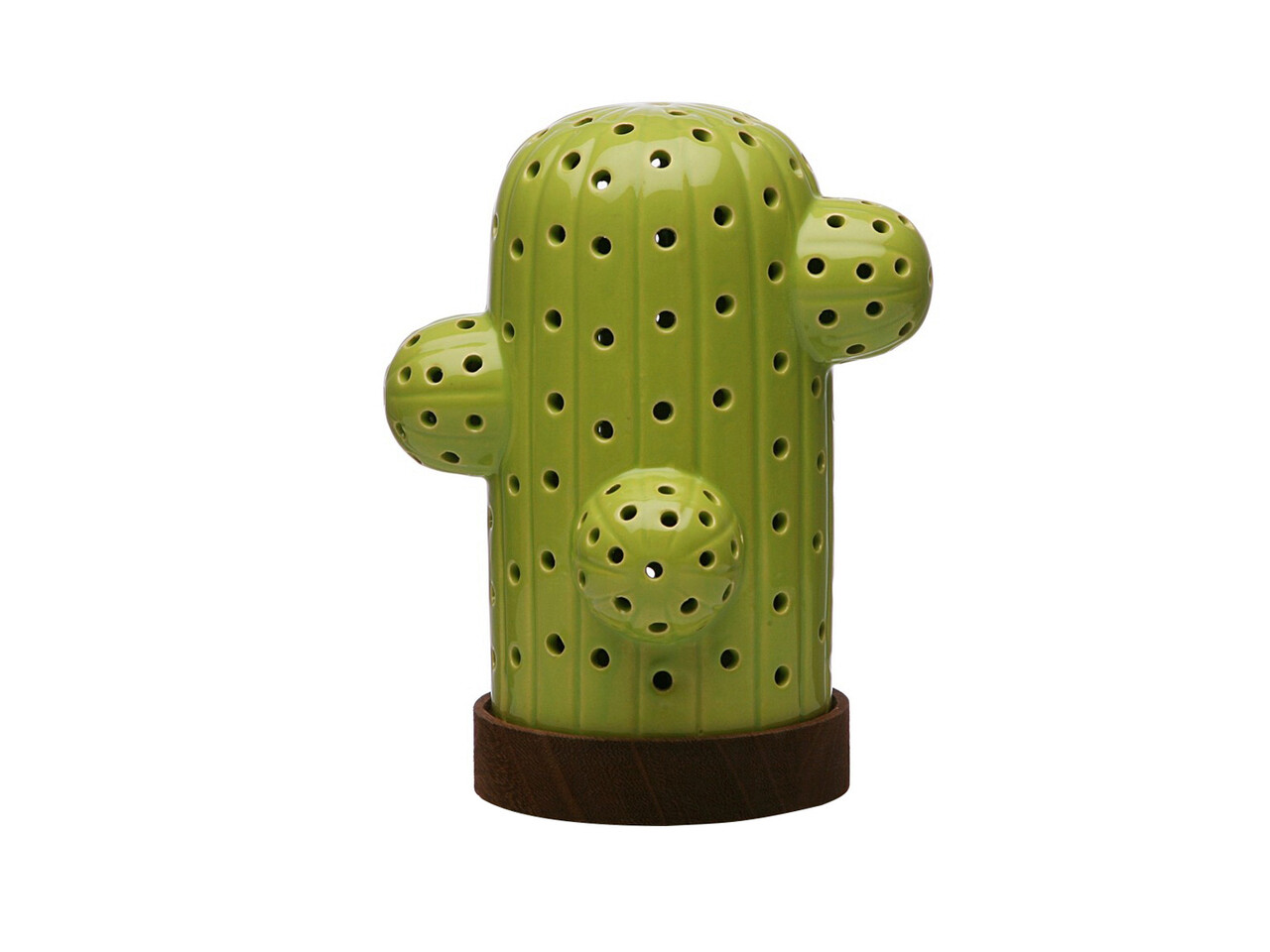 Világító dekoráció kaktusz LED-ekkel, Versa, 14,6x16,7 cm, elemekkel, kerámia / fa