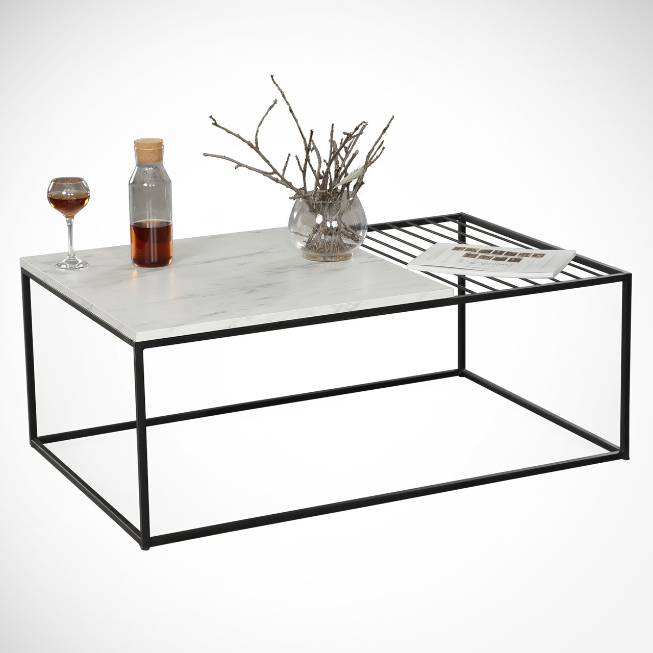Zinus marmo dohányzóasztal, comforty, 95x55x43 cm, fehér/fekete