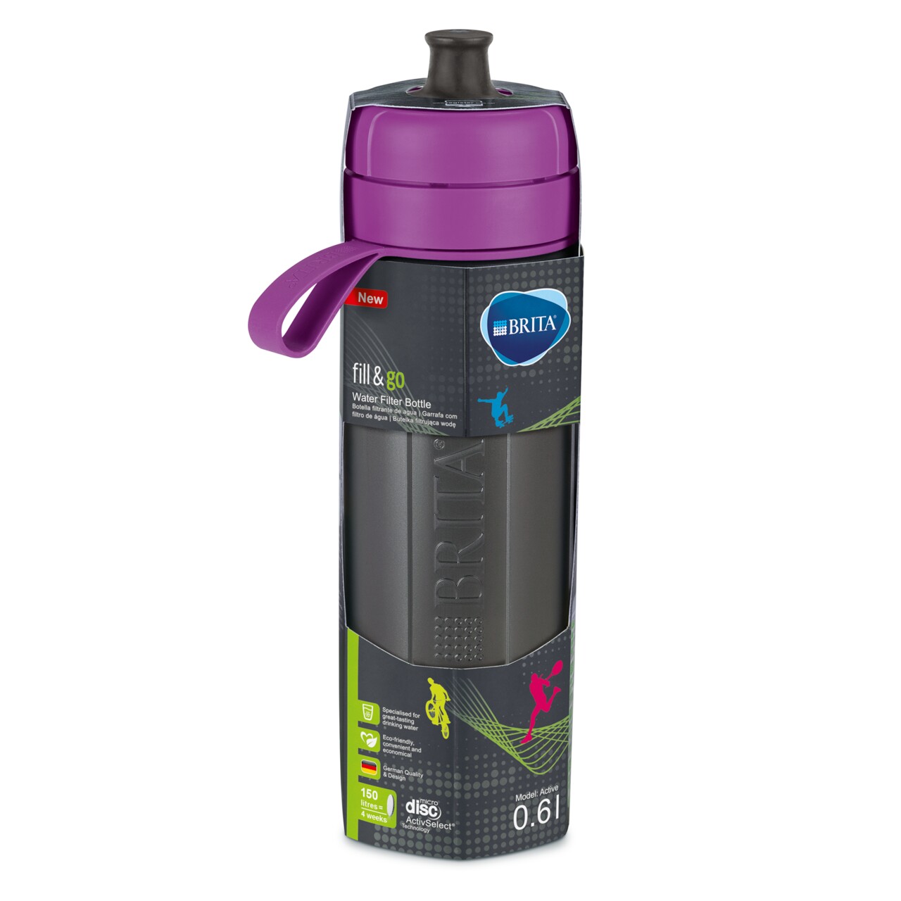 BRITA Vízszűrő Palack Fill&Go Active 600 Ml (lila)