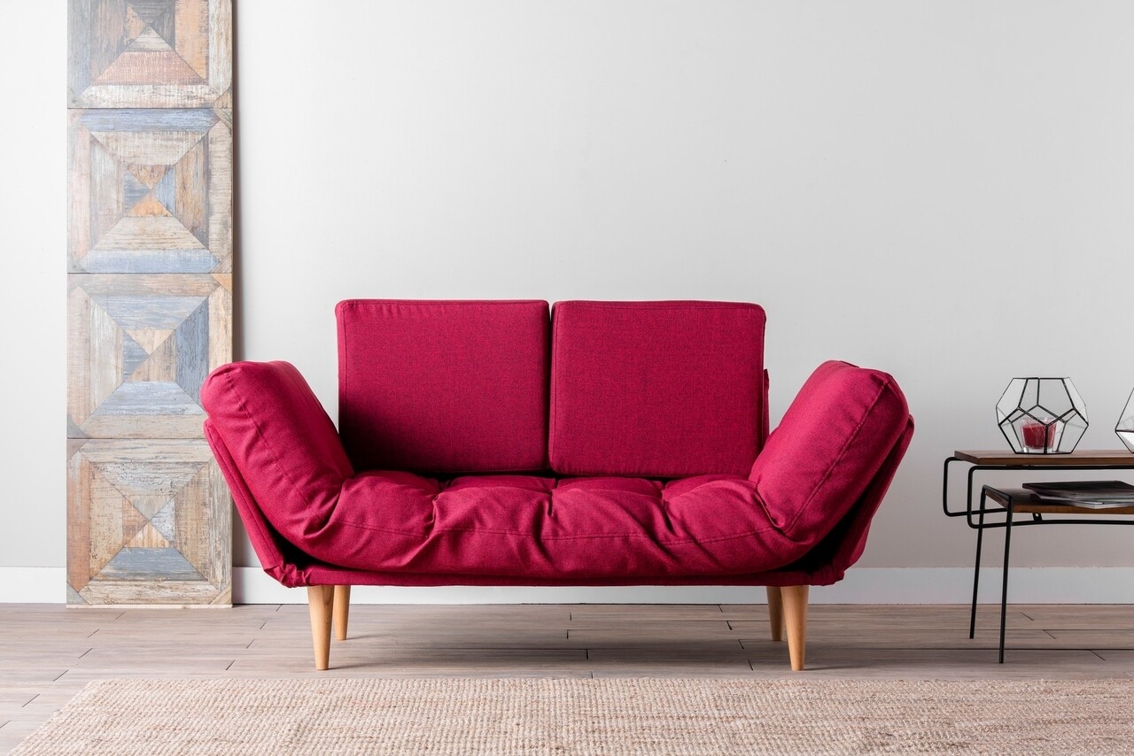 Nina Daybed Kihúzható Kanapé, Futon, 3 Személyes, 200x70 Cm, Fém, Sötétpiros