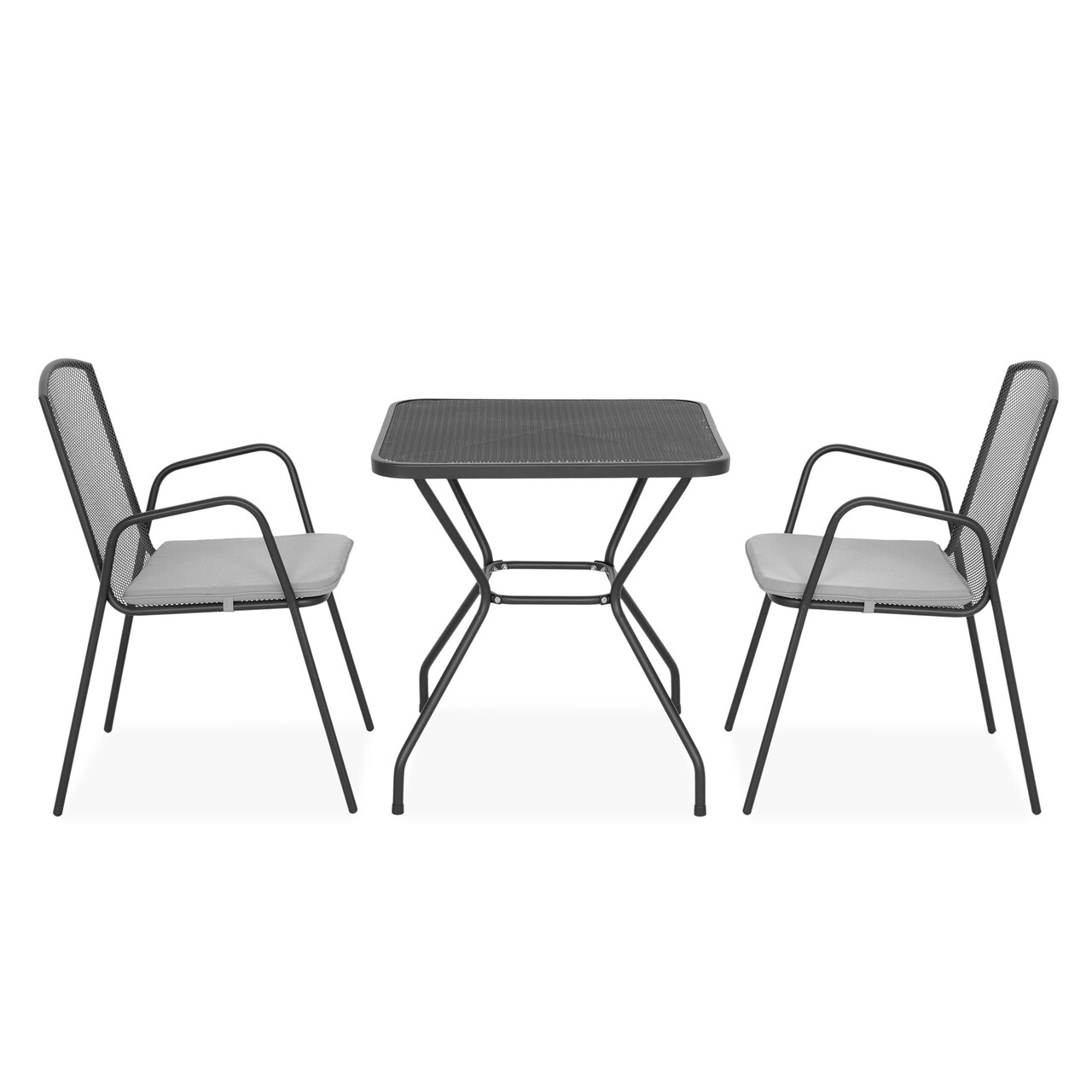 Maison berlin 2 db szék háttámlával és kocka asztal, l.70 l.70 h.72 cm, acél, fekete/szürke