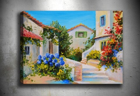 3D Mediterranean Village dekoratív festmény, középső festmény, 50x70 cm, vászon, tarka