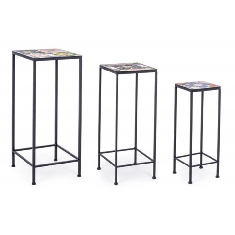 Set 3 masute de cafea pentru gradina, Paloma Square, Bizzotto, 28x28x68 cm, otel/ceramica