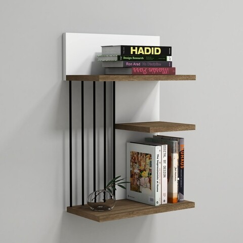 Nezma Fali polc, Puqa Design, 40x21,4x60 cm, fehér/mogyorószín