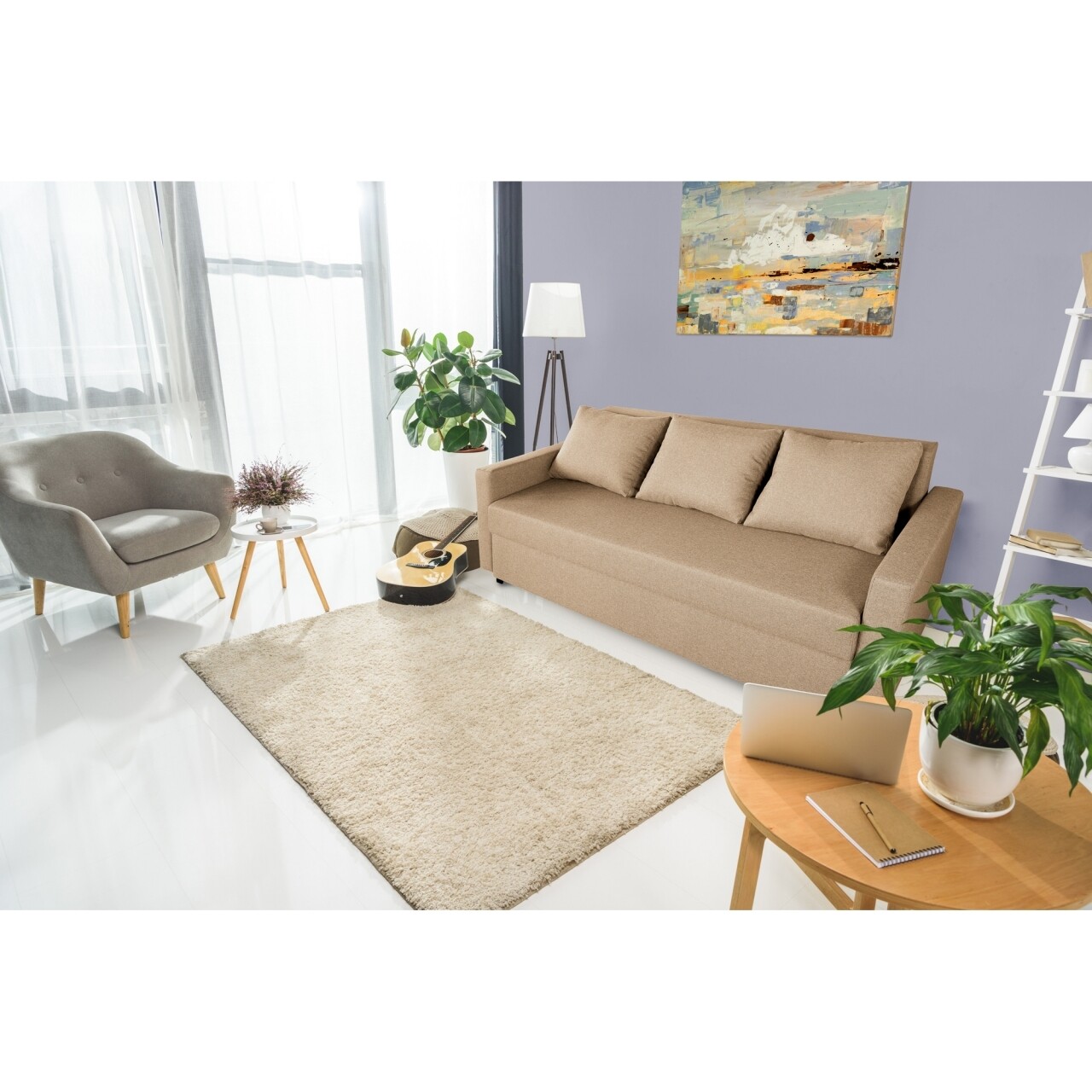 Firenze Kihúzható kanapé, Cappuccinobarna 218x85x85 cm + tárolóládával