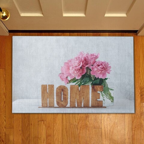 Otthon és pünkösdi rózsa bejárati szőnyeg, Casberg, 38x58 cm, poliészter, tarka