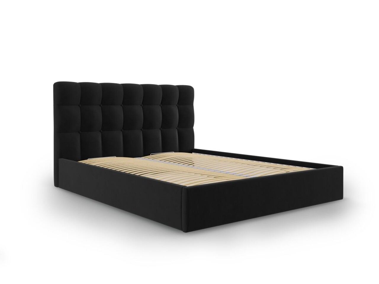 Nerin noir kárpitozott ágy felnyitható ágyráccsal és tárolóládával, mazzini sofas, 140x200 cm, bársony, fekete