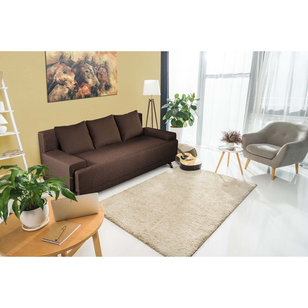 Roma Bedora Kihúzható kanapé 205x90x86 cm + tárolóládával, barna