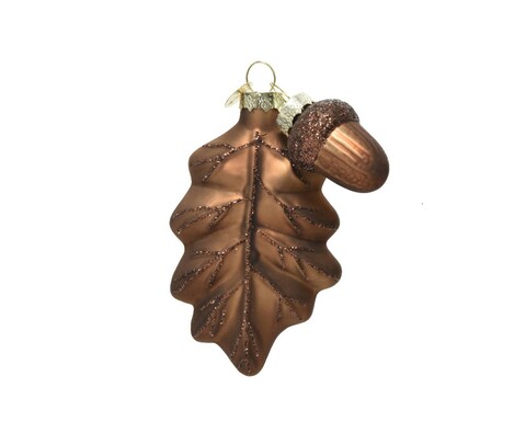 Leaf w acorn Díszgömb, Decoris, 7x2x10.5 cm, üveg, barna