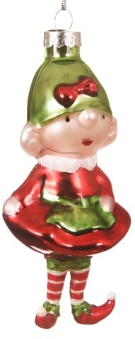 Elf w hat green Díszgömb, Decoris, 5.1x5.1x13.3 cm, üveg, színes