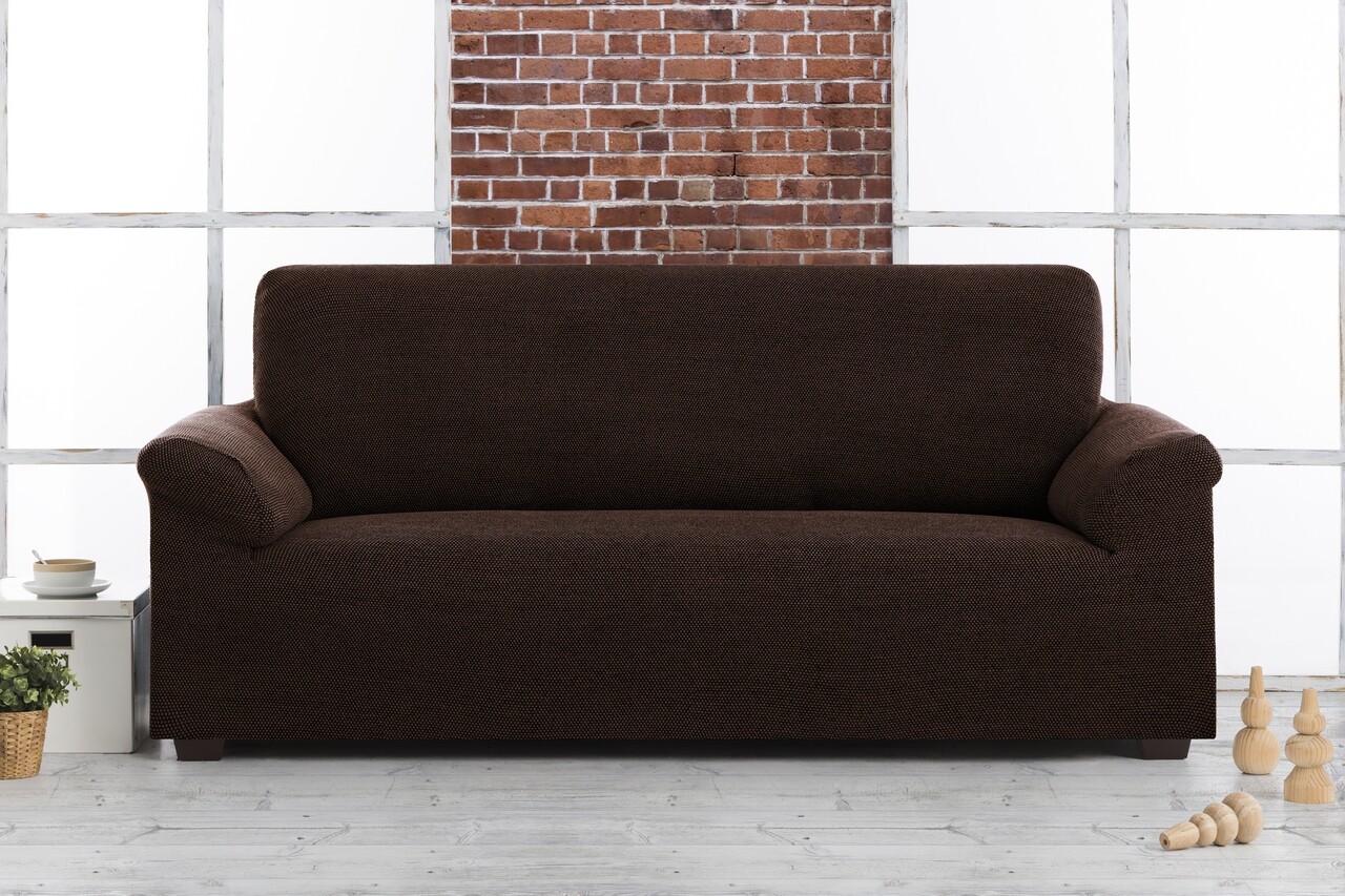Belmarti rugalmas kanapéhuzat, viena, háromszemélyes, jacquard, barna