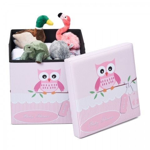 Pink Owl Összecsukható zsámoly tárolóhellyel, Heinner Home, 37.5 x 38 x 38 cm, PVC, színes