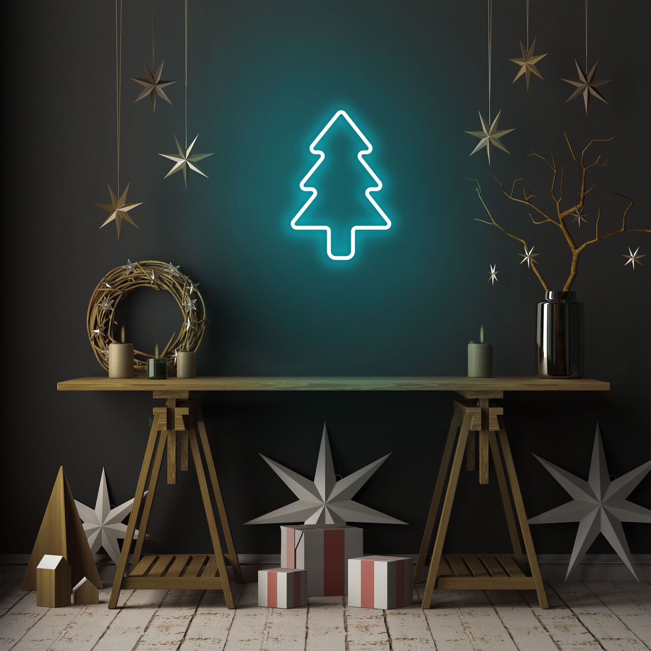 Christmas Pine Fali lámpa, Neon Graph, 21x30x2 cm, kék