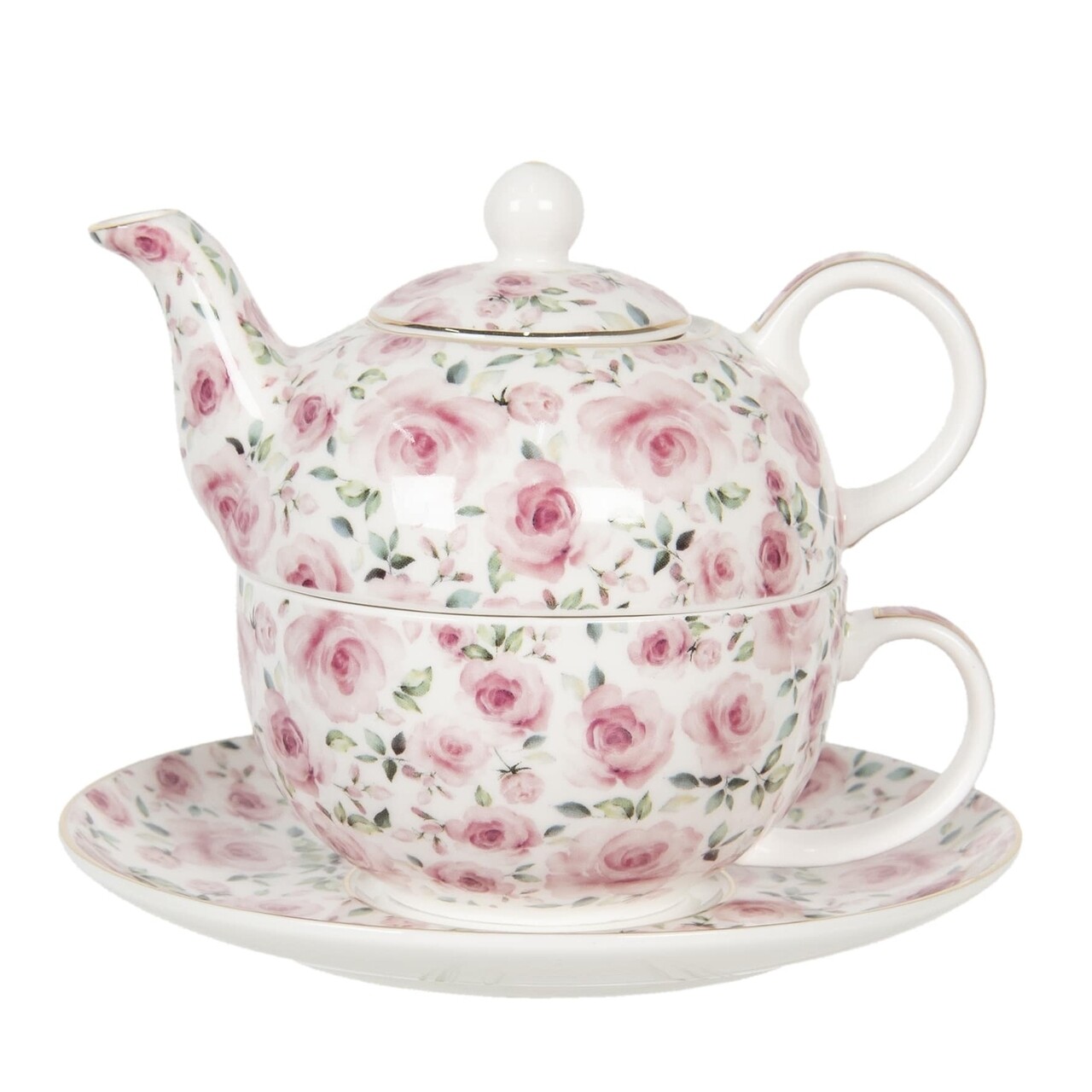 Pink Roses Csésze és Tányér Teáskanna, Clayre & Eef, 400 Ml / 250 Ml, Porcelán