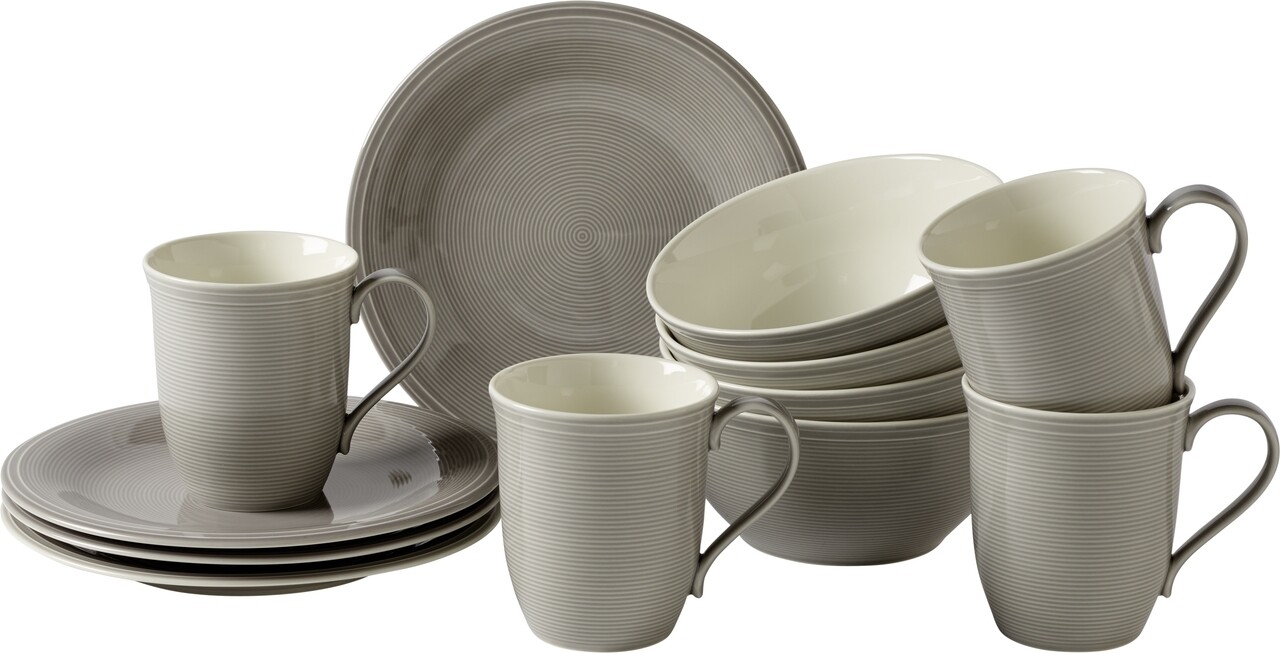 Reggeli szett 12 darab, mint a villeroy & boch, color loop stone, prémium porcelán, szürke