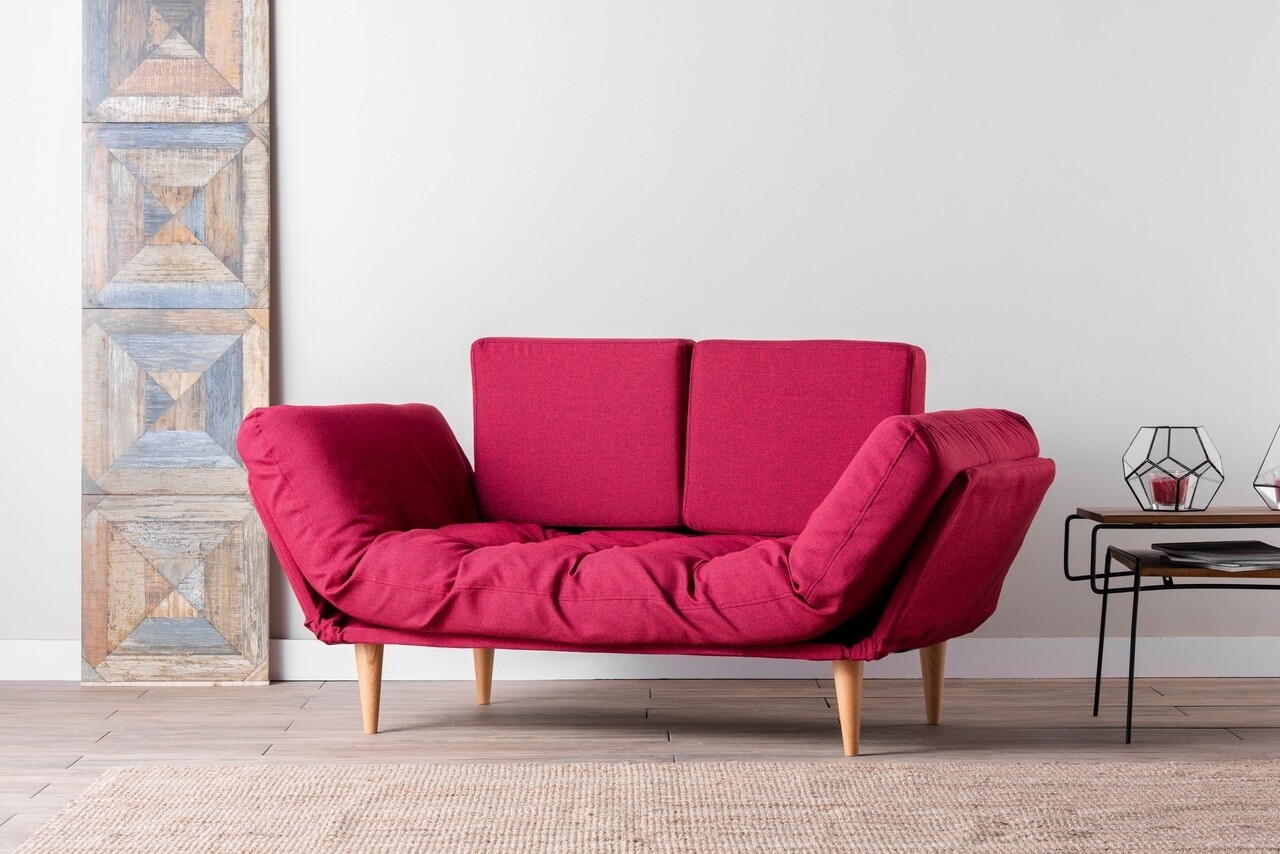 Nina daybed kihúzható kanapé, futon, 3 személyes, 200x70 cm, fém, sötétpiros