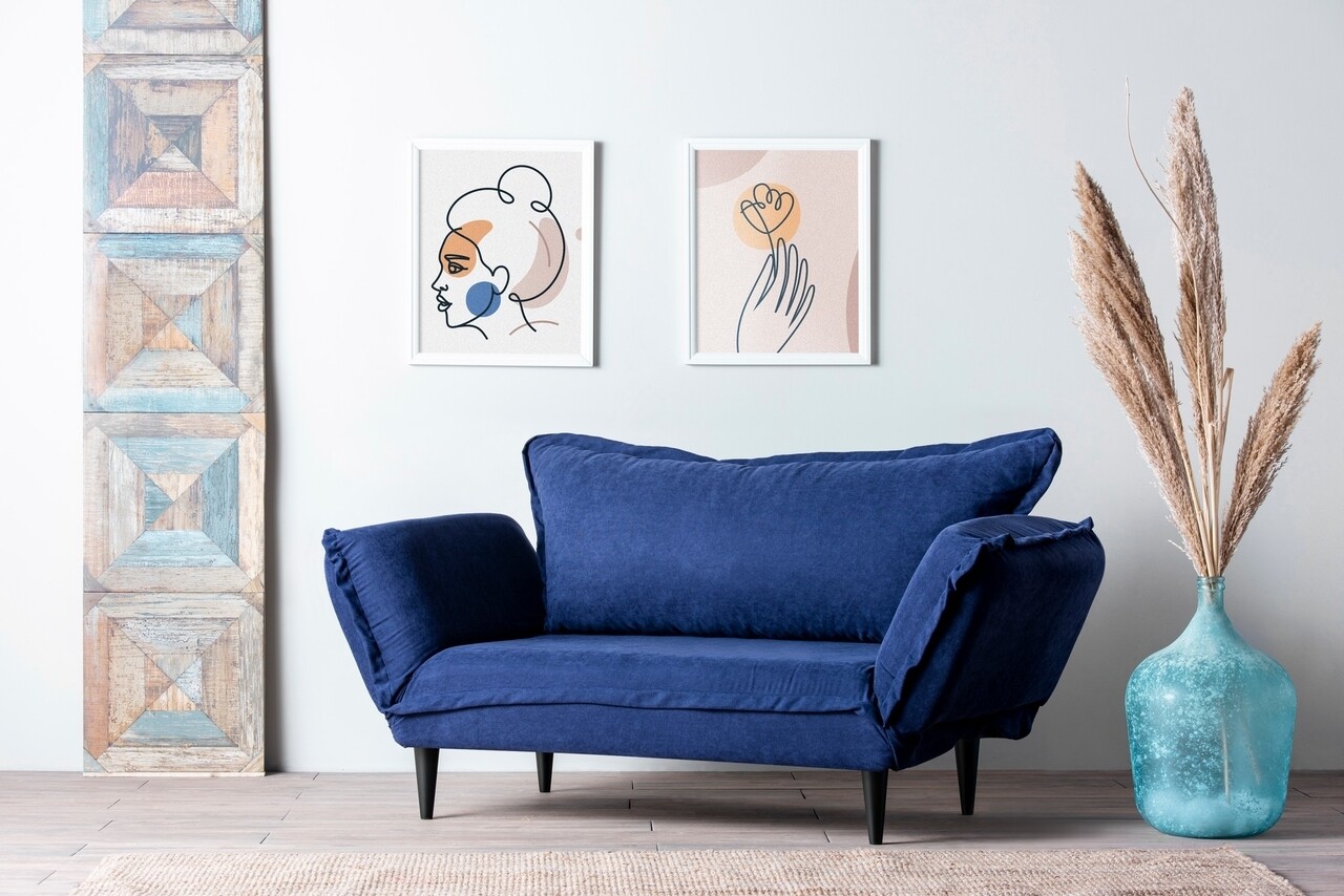 Vino Daybed Kihúzható kanapé, Futon, 3 személyes, 200x70 cm, fém, tengerkék