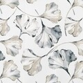 Eurofirany drapéria, Aida Ginkgo levelek, 140x250 cm, poliészter, fehér / szürke
