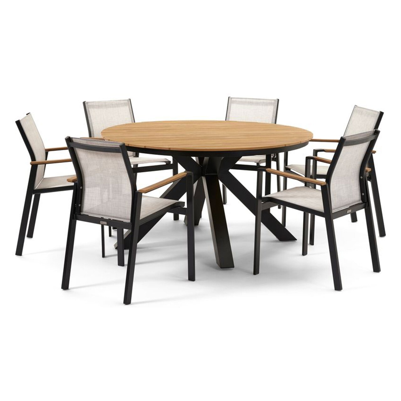 Maison bahia asztal 6 db székkel, alumínium, fekete/szürke/természetes