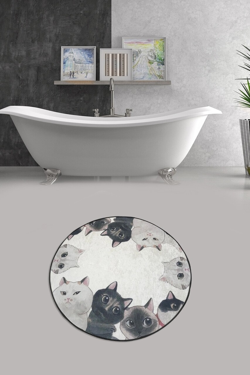 Chilai Fürdőszobai szőnyeg, Angry Cats DJT Çap, szürke/fekete/bézs