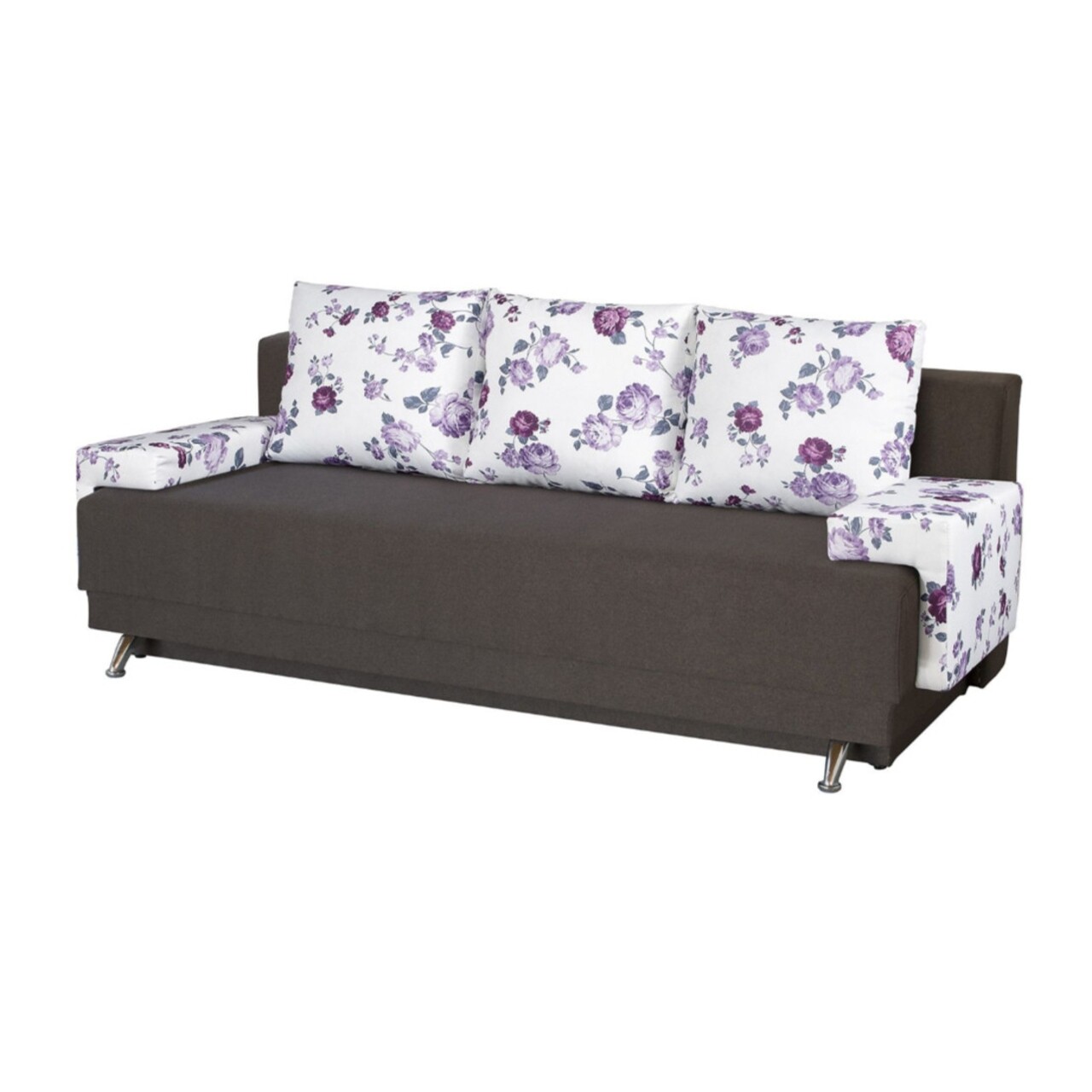 Bedora Roma Dark Chocolate Magnolia Kihúzható kanapé 205x90x86 cm + tárolóláda, barna/lila