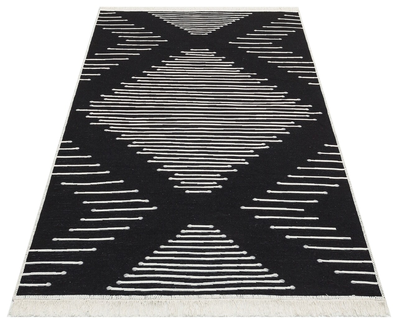 Kilim Szőnyeg 2 Oldallal, Arya 15 Black, Baketo, 100% újrahasznosított Pamut, 160x230 Cm