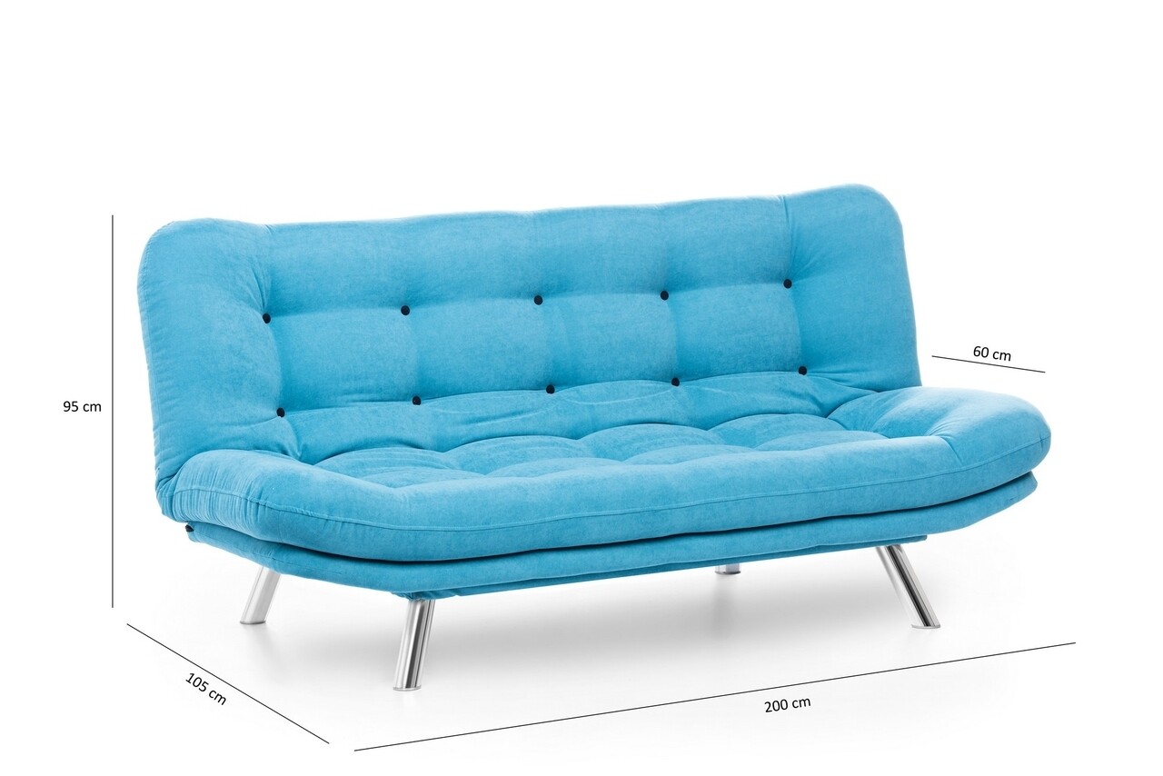 Misa Sofabed Kihúzható Kanapé, Futon, 3 Személyes, 198x128 Cm, Fém, Türkiz