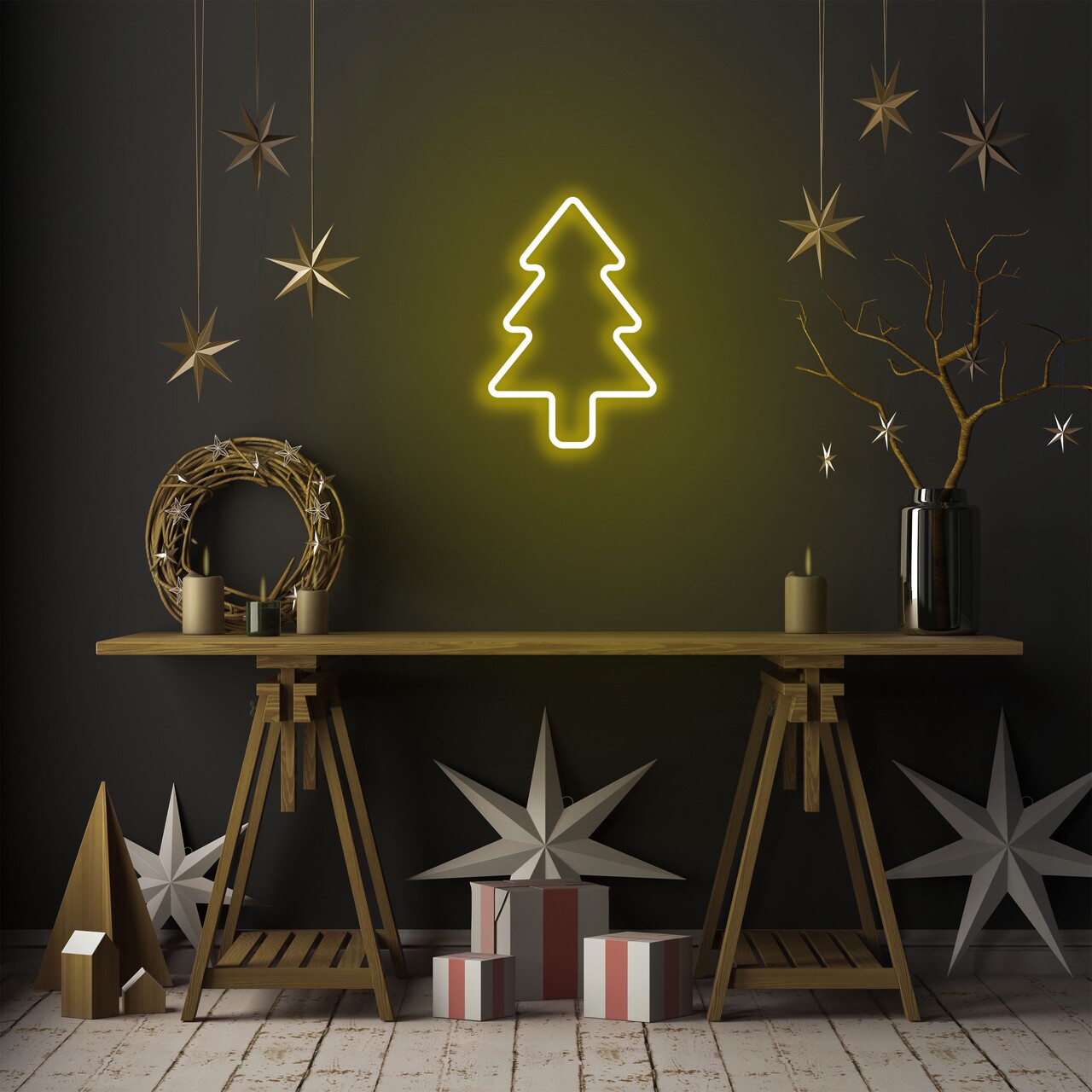 Christmas Pine Fali lámpa, Neon Graph, 21x30x2 cm, sárga