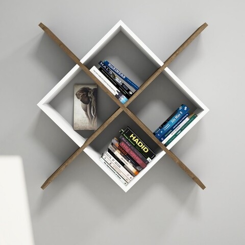 Semo Fali polc, Puqa Design, 79x19,6x79 cm, mogyorószín/fehér
