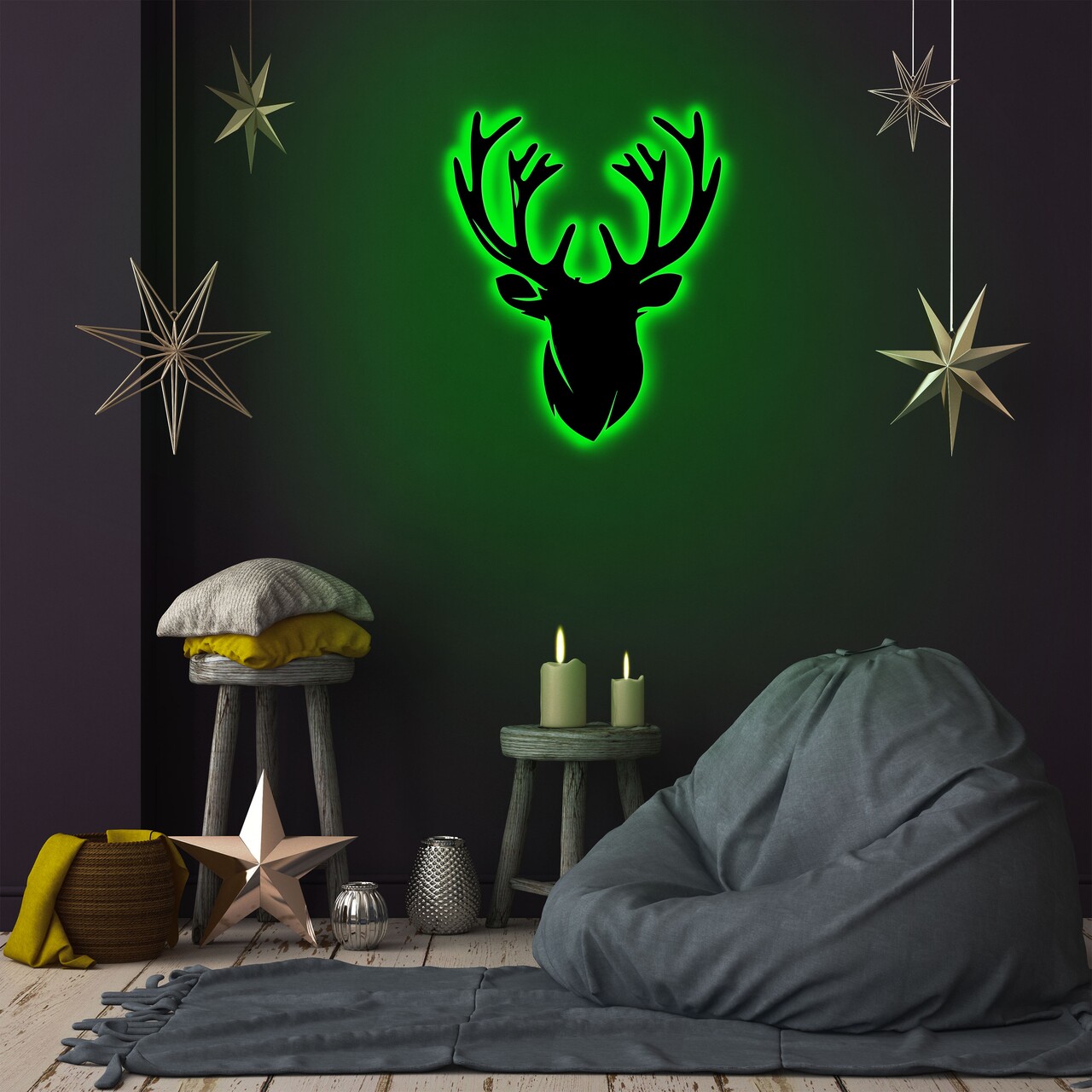 Deer 2 Fali lámpa, Neon Graph, 25x30 cm, zöld