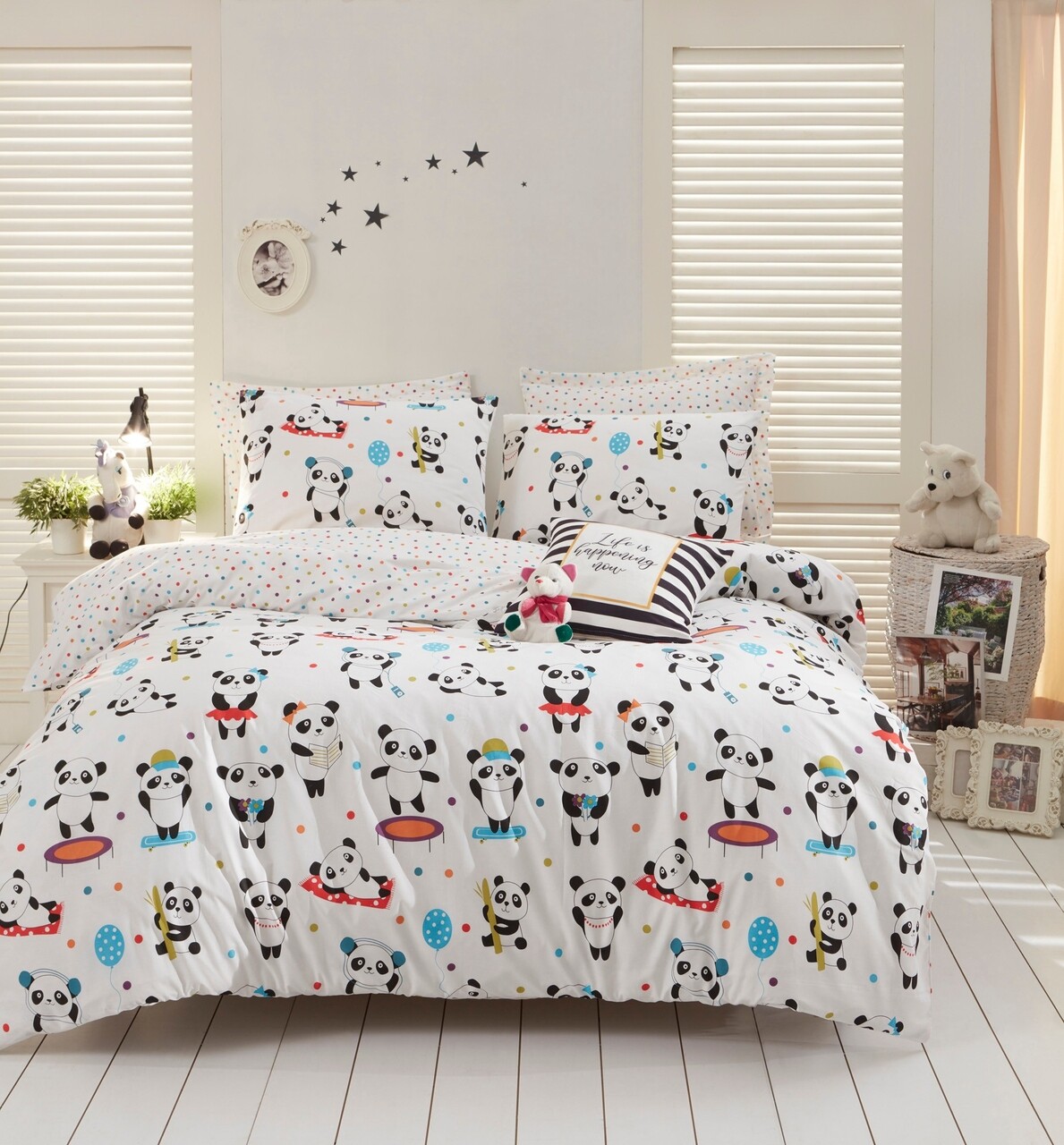 Love Pandas Francia ágynemű, EnLora Home, 4 Db, Ranforce Pamut, Többszínű