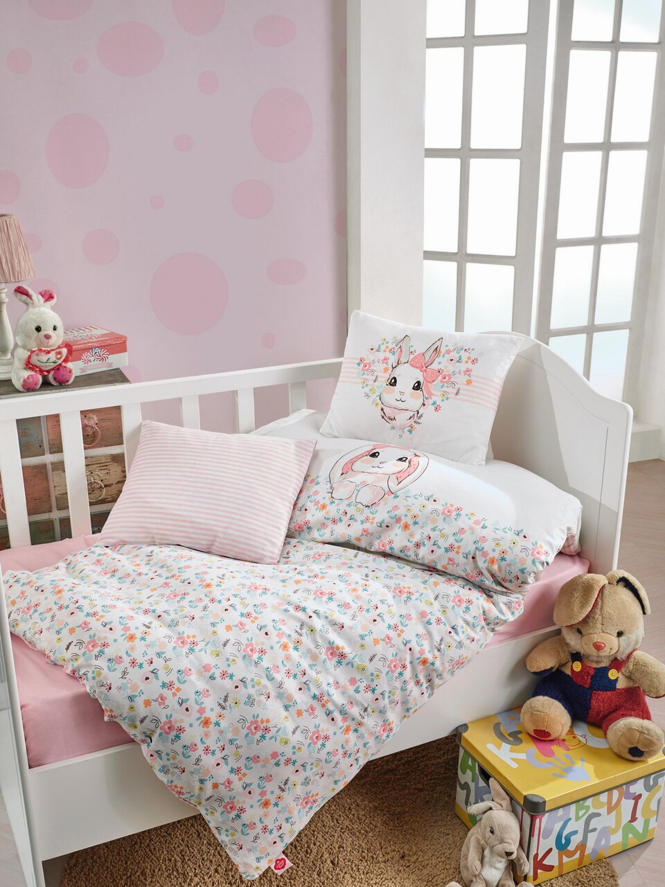 Gyerek ágynemű, 4 darabos, 100x150 cm, 100% ranforce pamut, Cotton Box, Bunny, rózsaszín