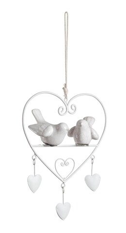 Amelie Heart Felfüggeszthető dekoráció, Bizzotto, 18x13 cm, acél / kerámia, fehér