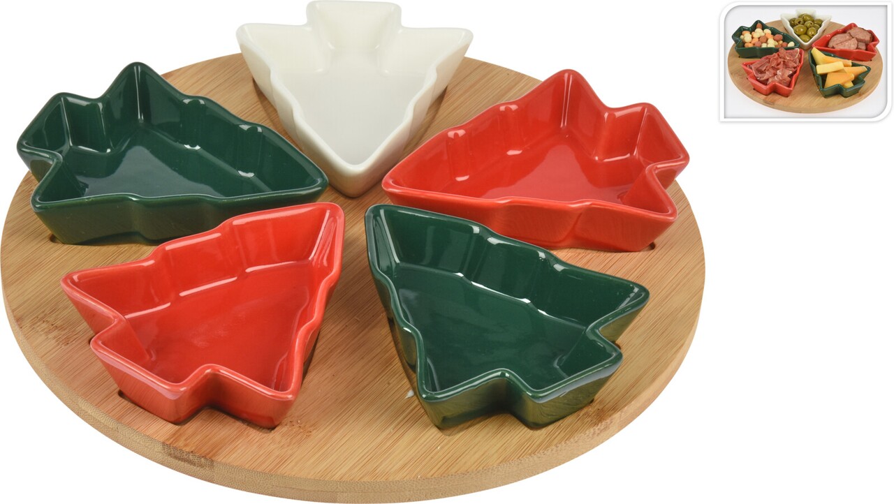 Xmas Tree Mély tál harapnivalónak, 6 darabos, bambusz/csempe, színes