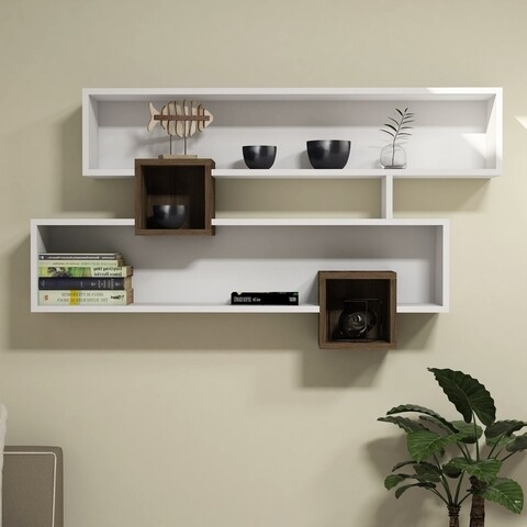 Karen fali polc, Puqa Design, 120x22x75 cm, mogyoró / fehér