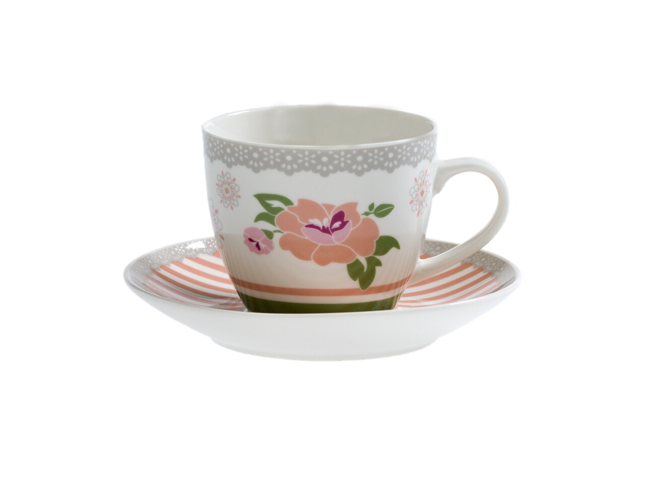 2 Db-os Csésze Készlet Teáslappal, Bazsarózsa, Brandani, 150 Ml, Porcelán